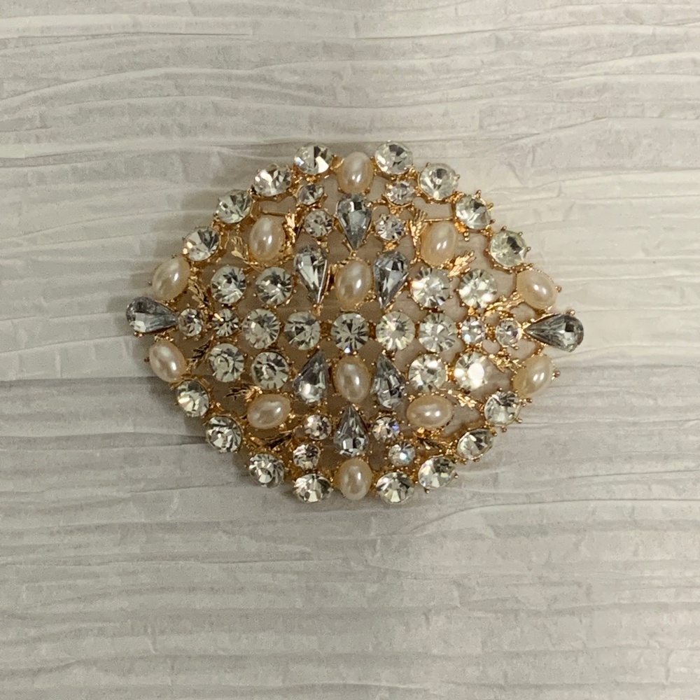 Rhinestone and Pearl Brooch